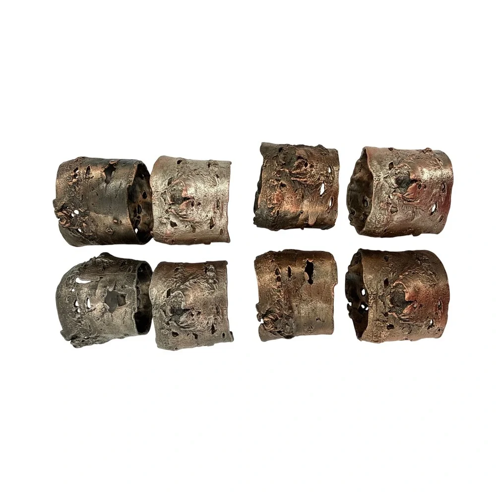 Michael Michaud Table Art Napkin Rings Birch Bark Texture Set of 8 Pewter